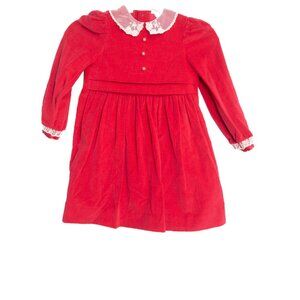 Vintage Size 6 Red Velvet Girls Dress With Lace Collar & Button Details
